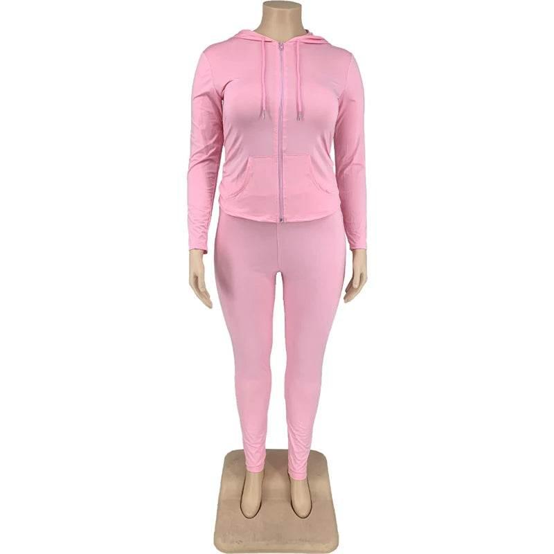 Plus Size Women Clothing Skinny Loungewear Long Sleeve Hoodies Tracksuit Pants Two Piece Sport Set Dropshipping Wholesale - Empire P.E