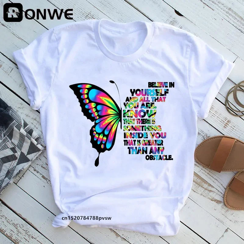 Woman Butterfly Tree Print T-Shirt - Empire P.E