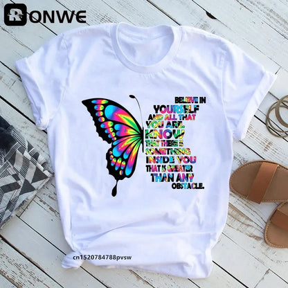 Woman Butterfly Tree Print T-Shirt - Empire P.E