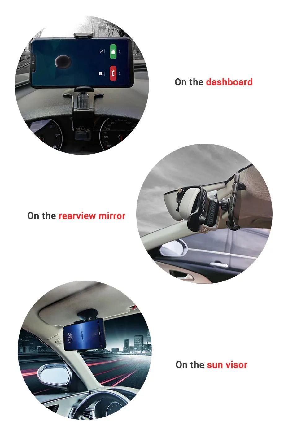 Dashboard Car Phone Holder ABS Mobile Phone Sun Visor Holder Auto Rear View Mirror Phone Support 360 Degree Rotation Accessories - Empire P.E