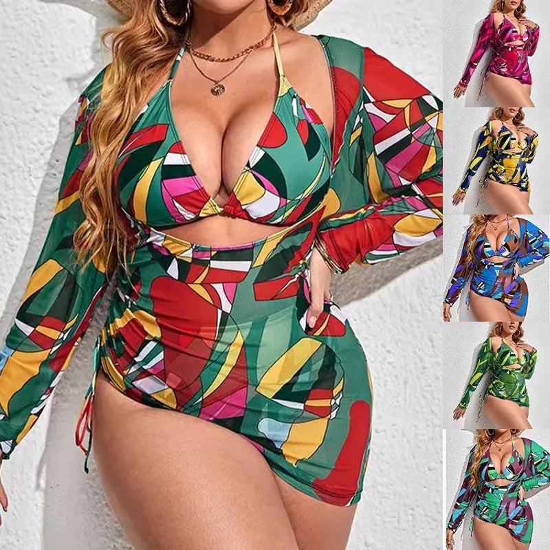 2023 Plus Size Bikini Swimwear Women Three Pieces Set