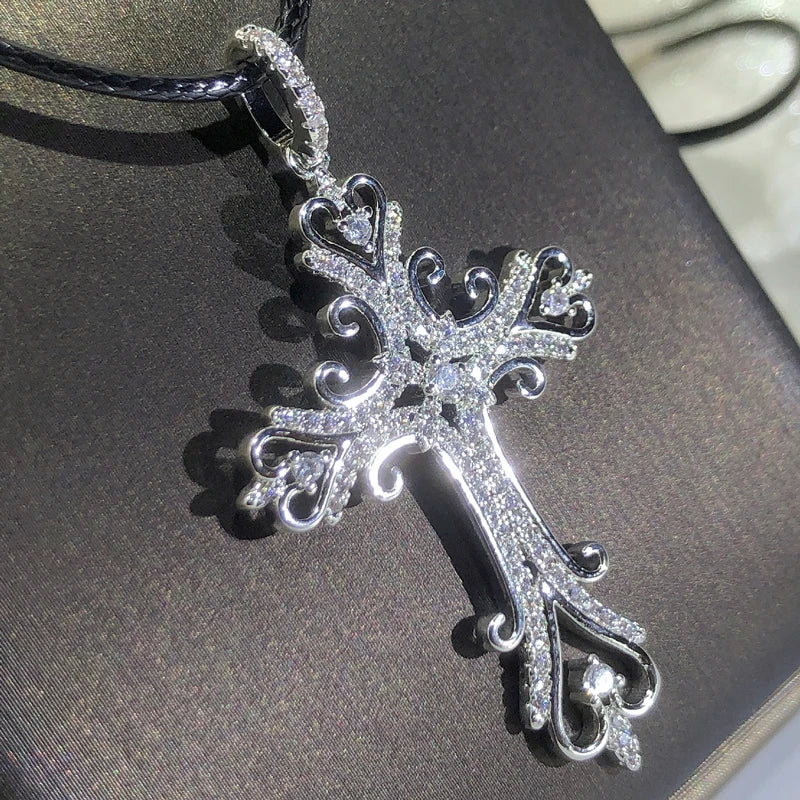 925 Silver Gothic Dark Style Cross Pendant Necklace