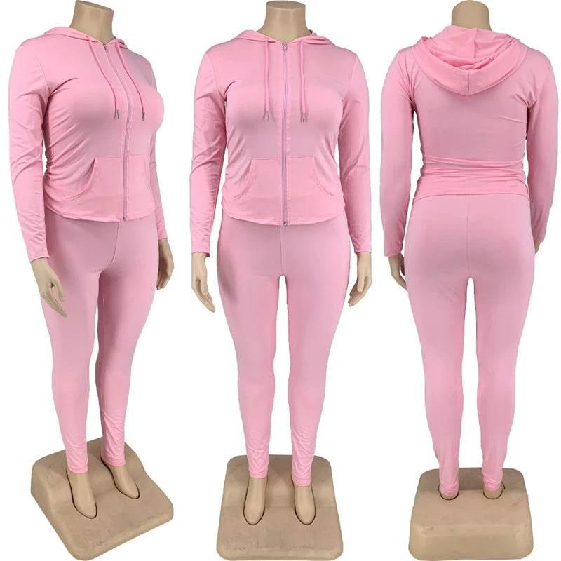 Plus Size Women Clothing Skinny Loungewear Long Sleeve Hoodies Tracksuit Pants Two Piece Sport Set Dropshipping Wholesale - Empire P.E