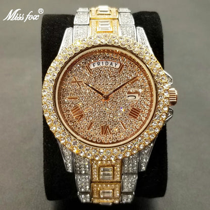 Men's Luxury Gold Hip Hop Diamond Quartz  Watches