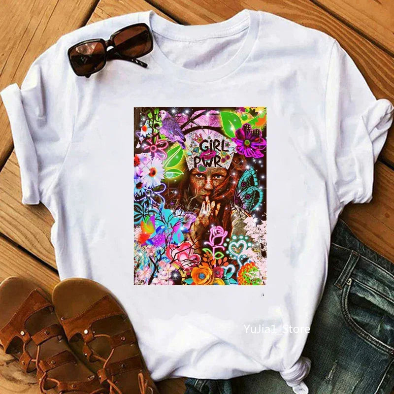 Flower Curly Puff Hair African Black Girl Print Tee Shirt - Empire P.E