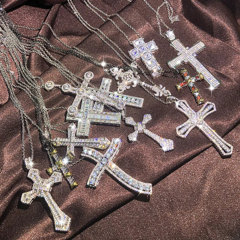 925 Silver 13 Style Cross White Zircon Pendant Necklace