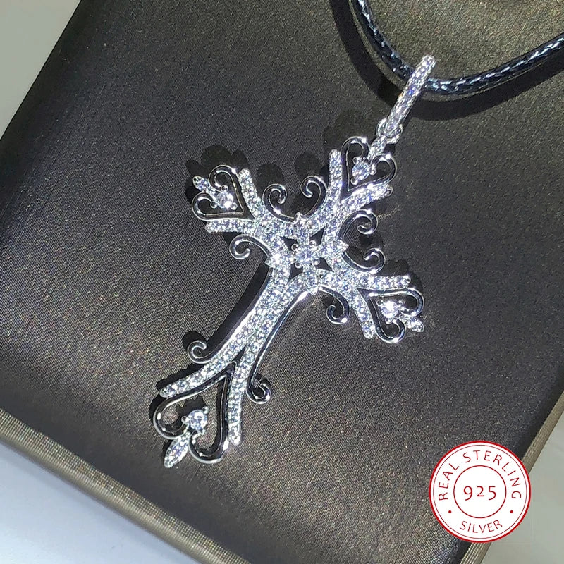 925 Silver Gothic Dark Style Cross Pendant Necklace