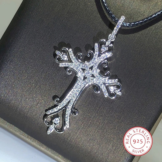 925 Silver Gothic Dark Style Cross Pendant Necklace