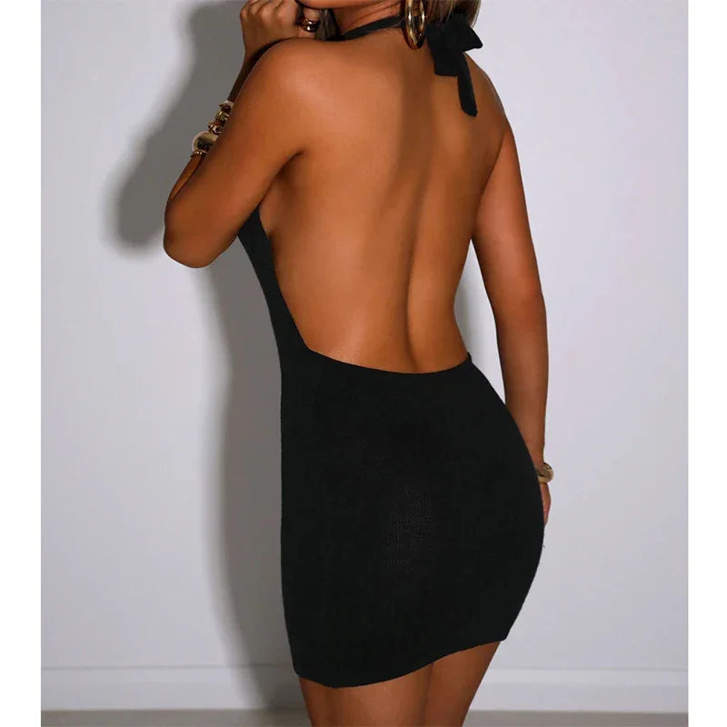Women Halter Sexy Skinny Hollow Out Backless Mini Dresses - Empire P.E