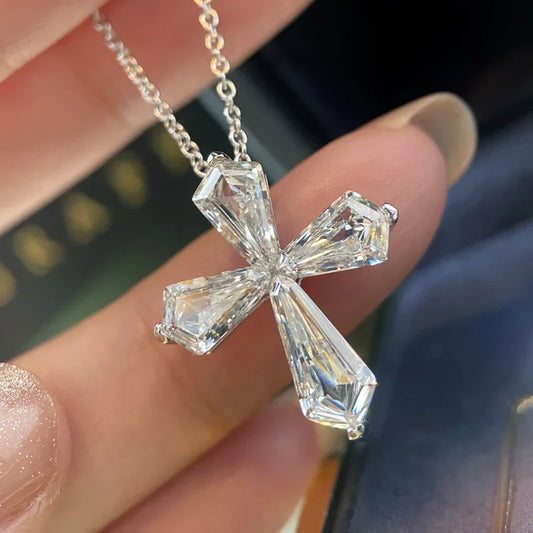 2021 Handmade Lab Diamond Cross Pendant 925 Sterling Silver moissanite Jewelry - Empire P.E