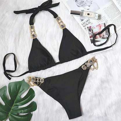 New Sexy Lace-up Plain Women's Split Swimsuit