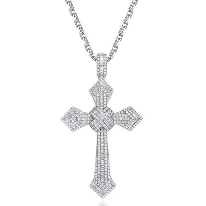 14K Gold Long Diamond Cross Pendant & 925 Sterling Silver - Empire P.E