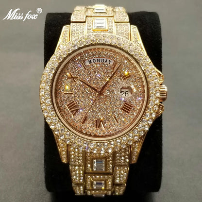 Men's Luxury Gold Hip Hop Diamond Quartz  Watches