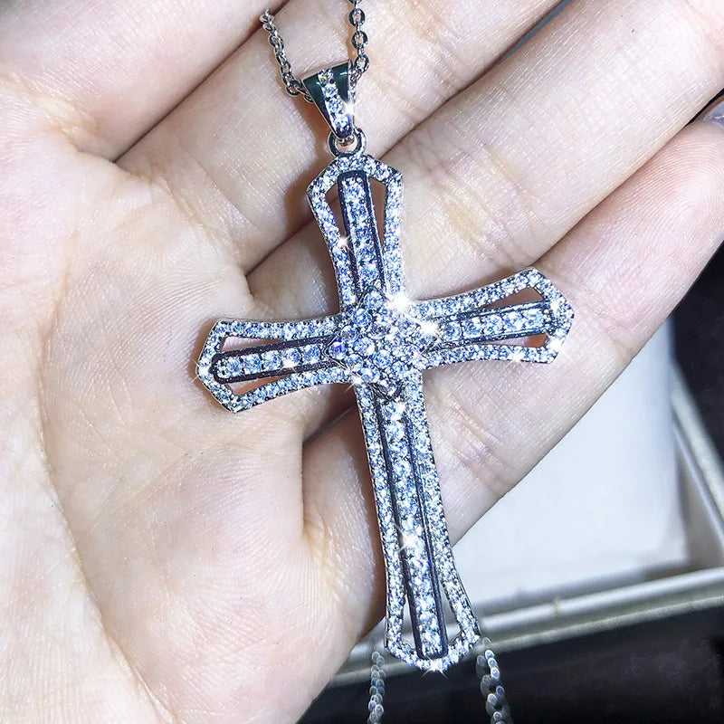 925 Silver 13 Style Cross White Zircon Pendant Necklace