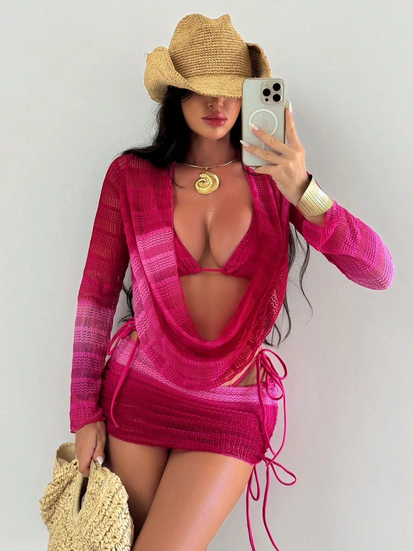 Women's 2026 Tie-dye Print Beach Dress Sexy Bikini 4 Piece Set