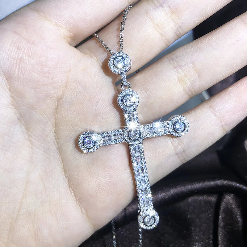 925 Silver 13 Style Cross White Zircon Pendant Necklace