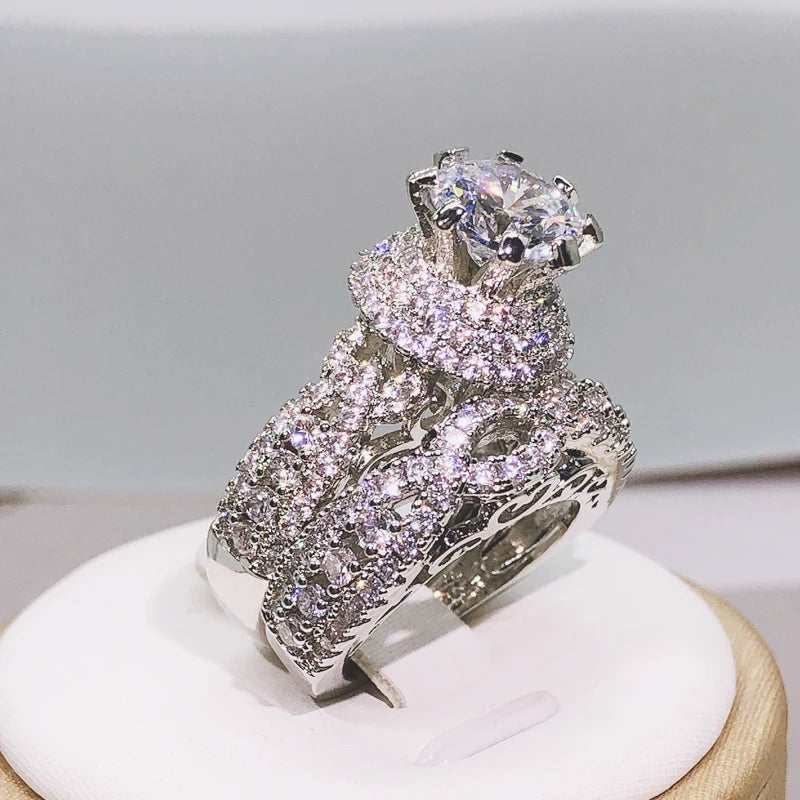 925 Silver Trendy Milangirl White Crystal Round Ring