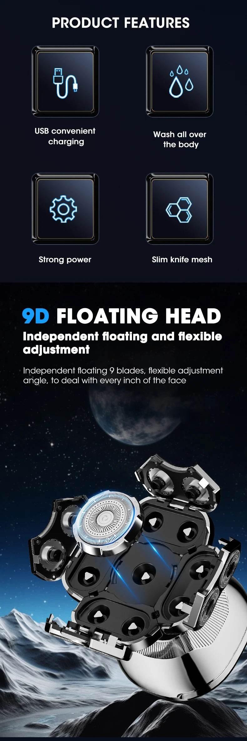 Head Shaver for Bald Men 9D Waterproof Cordless Wet/Dry & Bald Head Shaver with Rotary Blades - Grooming Kit with Electric Razor - Empire P.E