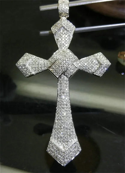 14K Gold Long Diamond Cross Pendant & 925 Sterling Silver - Empire P.E