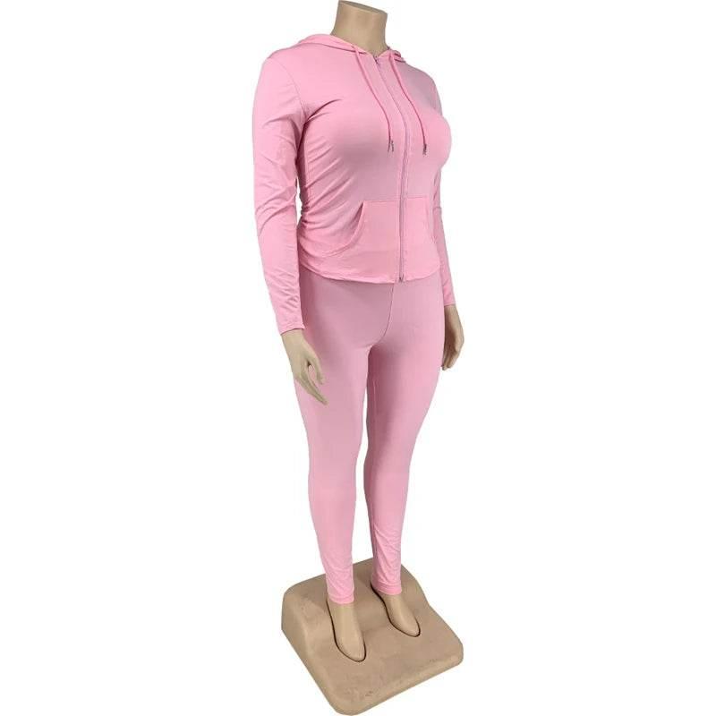 Plus Size Women Clothing Skinny Loungewear Long Sleeve Hoodies Tracksuit Pants Two Piece Sport Set Dropshipping Wholesale - Empire P.E