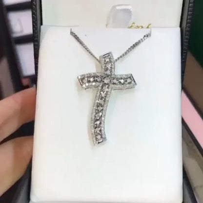 14K Gold Long Diamond Cross Pendant & 925 Sterling Silver - Empire P.E
