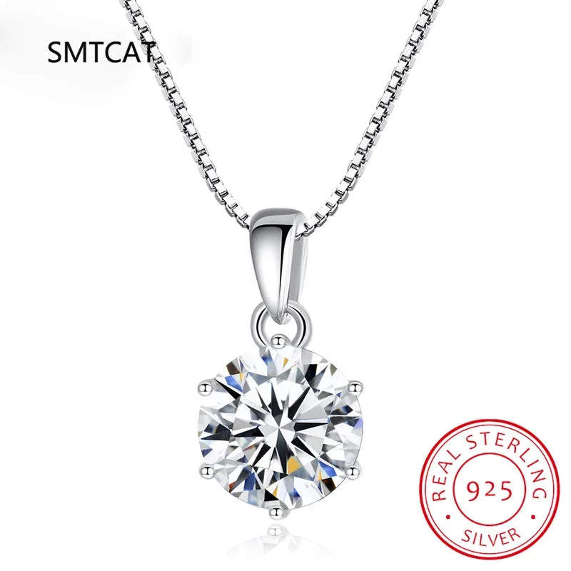 Certified Moissanite Diamond Fashion Wedding Pendant Necklace for Women 925 Sterling Silver - Empire P.E