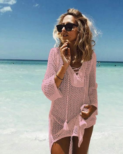 2025 New Beach Cover Up Bikini Crochet Knitted Tassel Tie Beachwear - Empire P.E