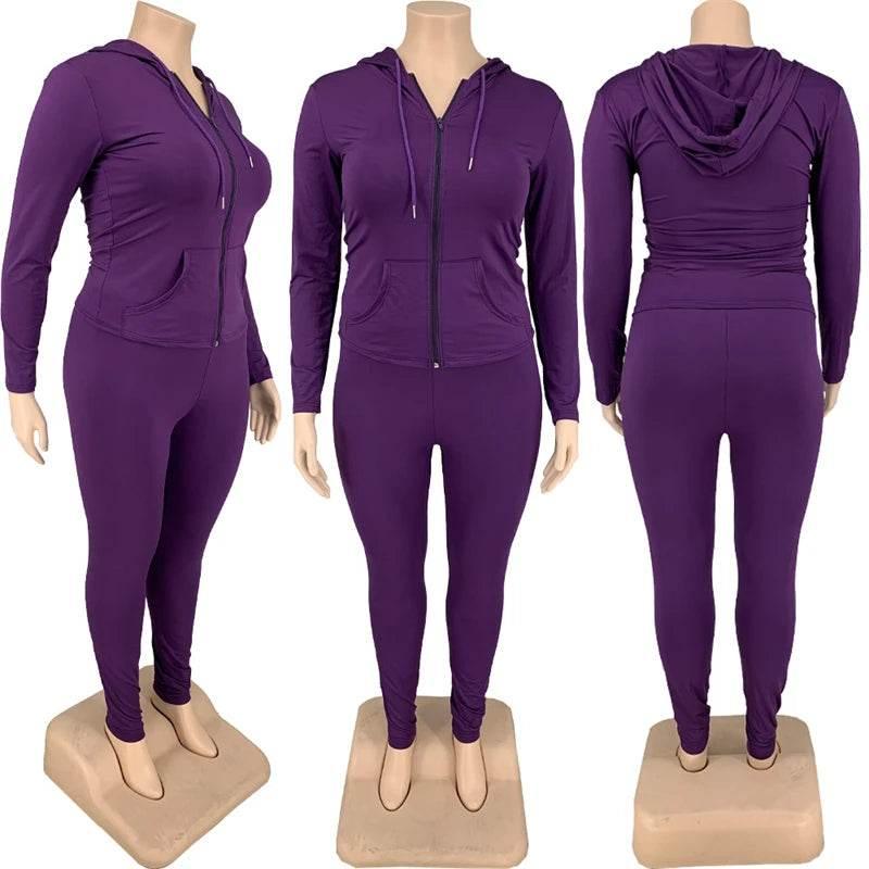 Plus Size Women Clothing Skinny Loungewear Long Sleeve Hoodies Tracksuit Pants Two Piece Sport Set Dropshipping Wholesale - Empire P.E