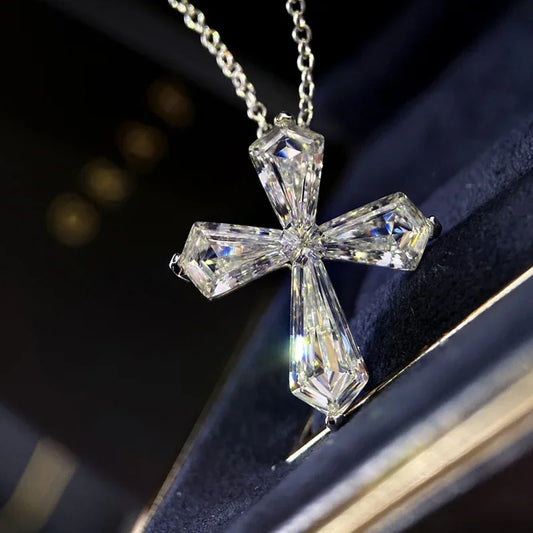 2021 Handmade Lab Diamond Cross Pendant 925 Sterling Silver moissanite Jewelry - Empire P.E