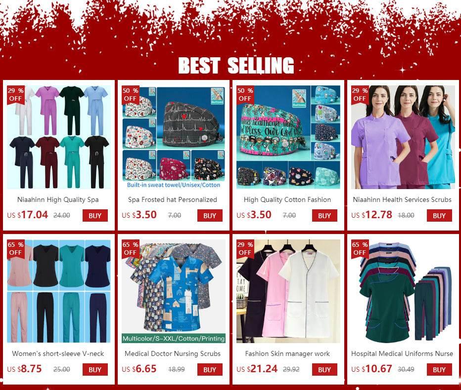 Niaahinn Health Services Scrubs Set Uniforms V-Neck Beauty Salon Work Uniform Women Sets Pet Grooming Institution Scrubs Coat - Empire P.E