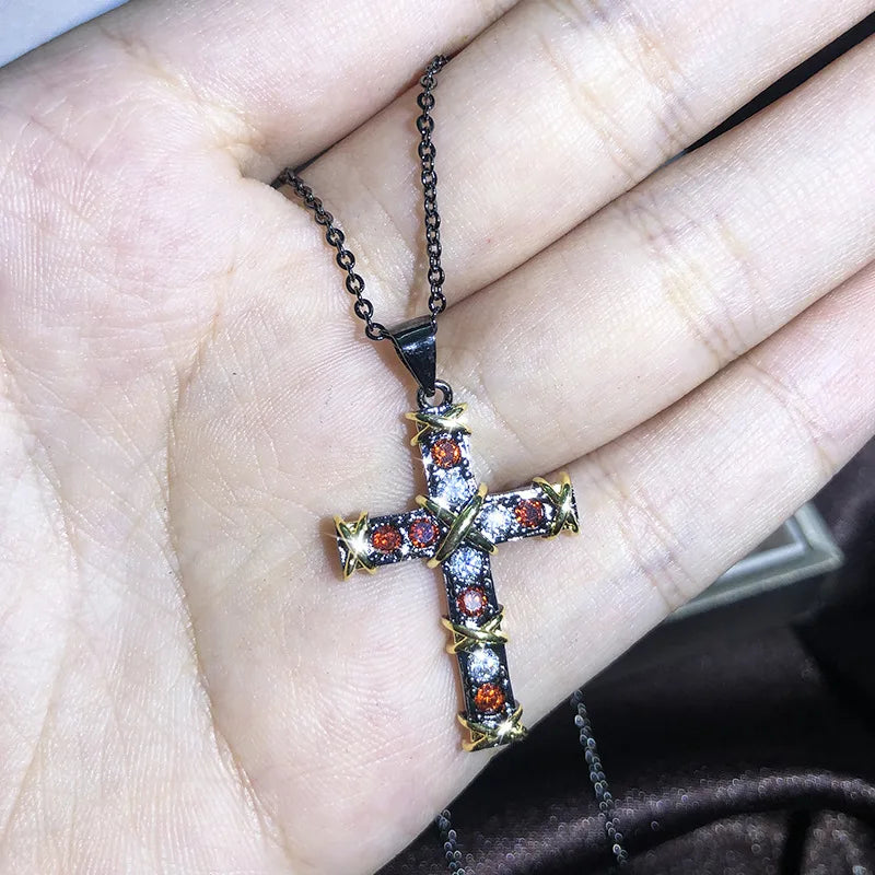 925 Silver 13 Style Cross White Zircon Pendant Necklace
