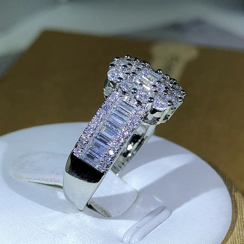 925 Silver High Quality Square White Zircon Ring
