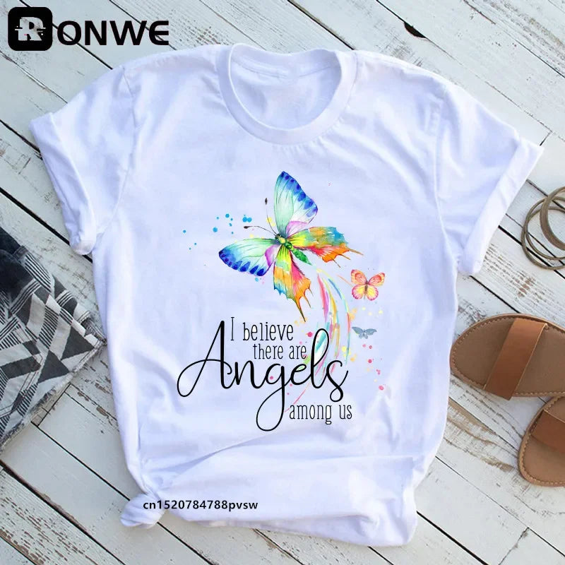 Woman Butterfly Tree Print T-Shirt - Empire P.E