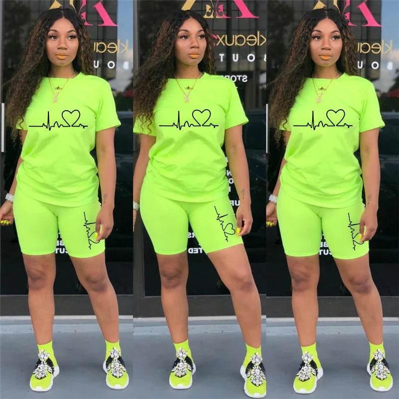 Summer Women Two Piece Set Sportswear T-Shirts and Shorts Ladies Casual O-Neck Pullover Short Sleeve - Empire P.E