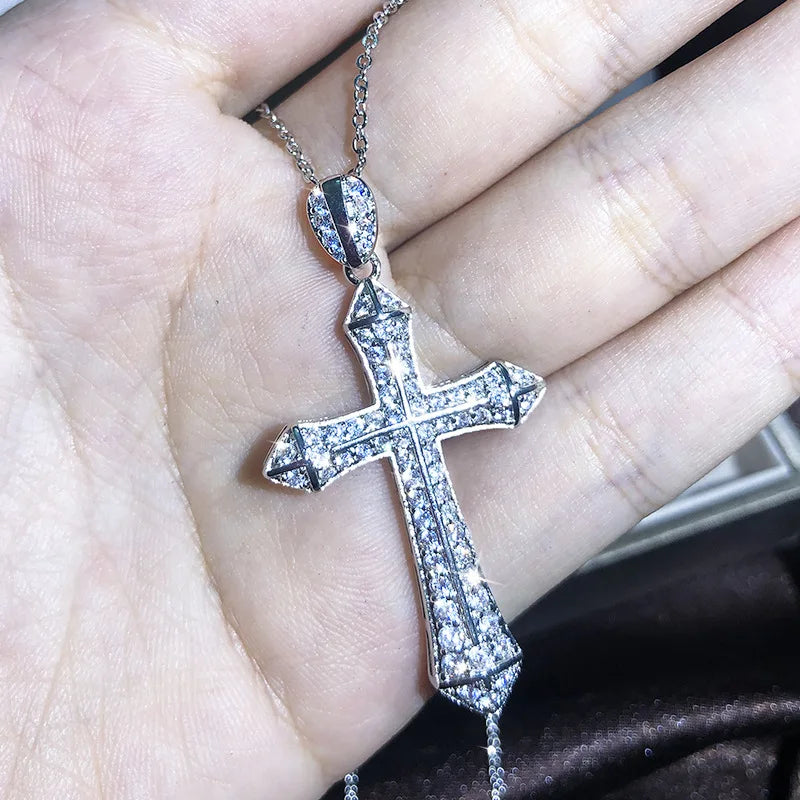 925 Silver 13 Style Cross White Zircon Pendant Necklace