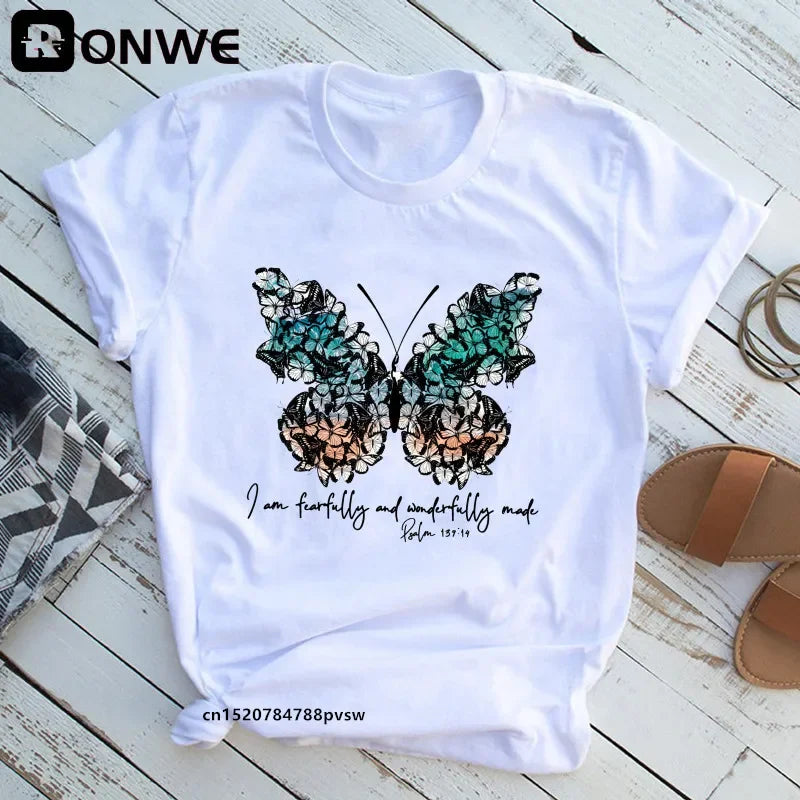 Woman Butterfly Tree Print T-Shirt - Empire P.E