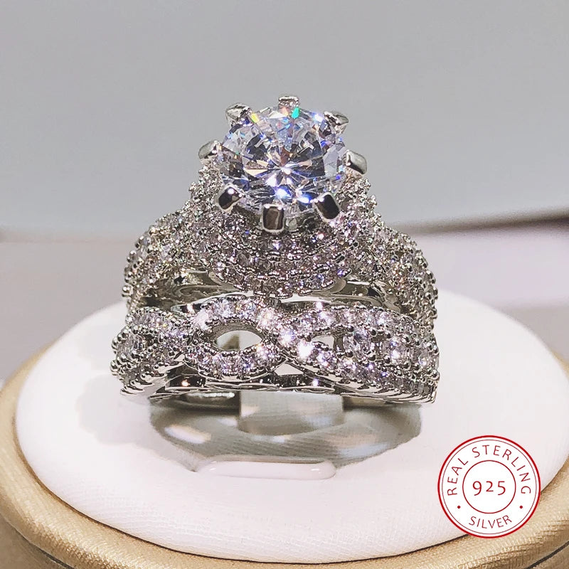 925 Silver Trendy Milangirl White Crystal Round Ring