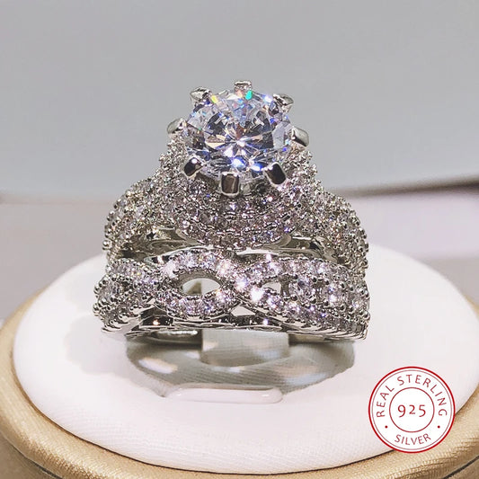 925 Silver Trendy Milangirl White Crystal Round Ring