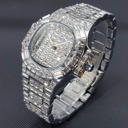Luxury Iced Out Watch For Men Hip Hop Diamond Silver Quartz reloj hombre High End Dive Stainless Steel Male Watches Dropshipping - Empire P.E