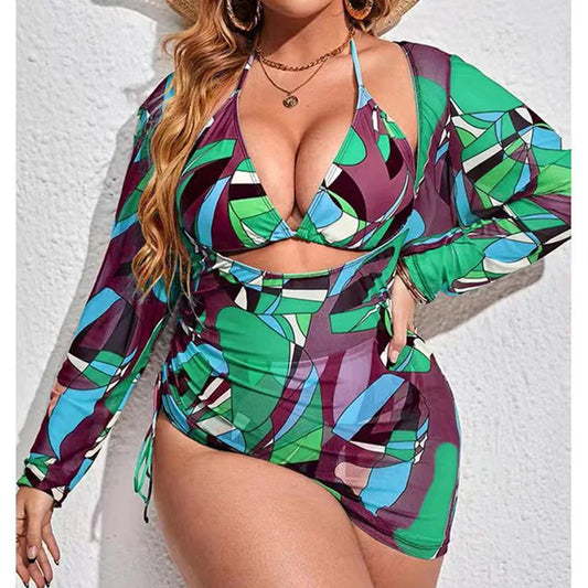 2023 Plus Size Bikini Swimwear Women Three Pieces Set