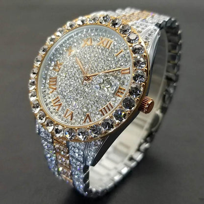 MISSFOX Hip Hop Men Watches Brand Luxury Roman Ice Out Automatic Date Male Wristwatch Full Diamond Waterproof Luminous Watch New - Empire P.E