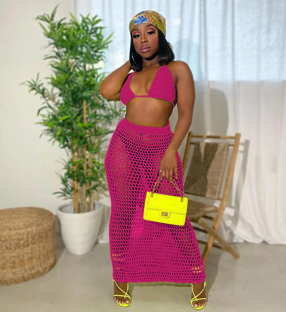 Swimwear 2 Piece Set Crochet Beachwear