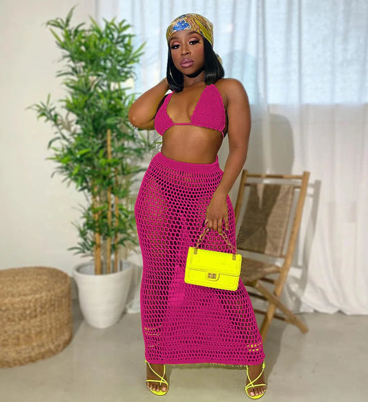 Swimwear 2 Piece Set Crochet Beachwear
