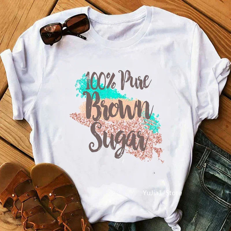 Flower Curly Puff Hair African Black Girl Print Tee Shirt - Empire P.E