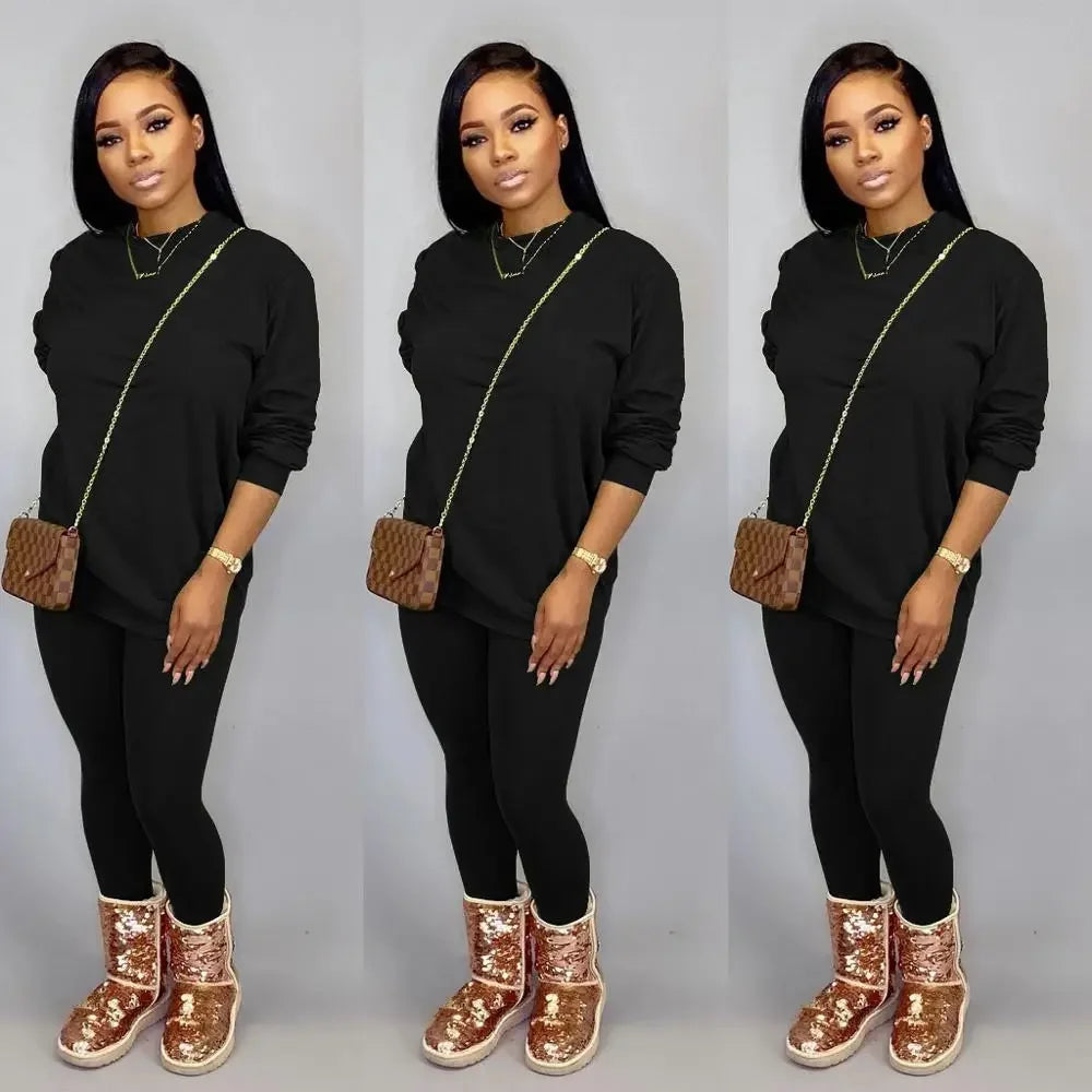 Fall Fashion Classic Solid Women's Set 2 Two Piece Set - Empire P.E