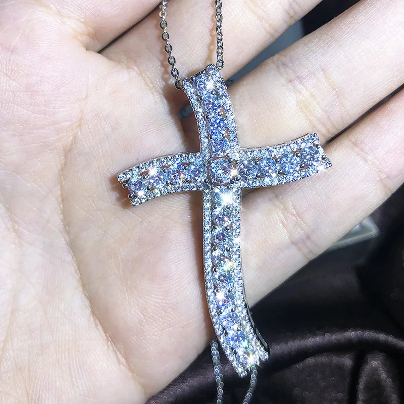 925 Silver 13 Style Cross White Zircon Pendant Necklace