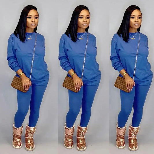 Fall Fashion Classic Solid Women's Set 2 Two Piece Set - Empire P.E
