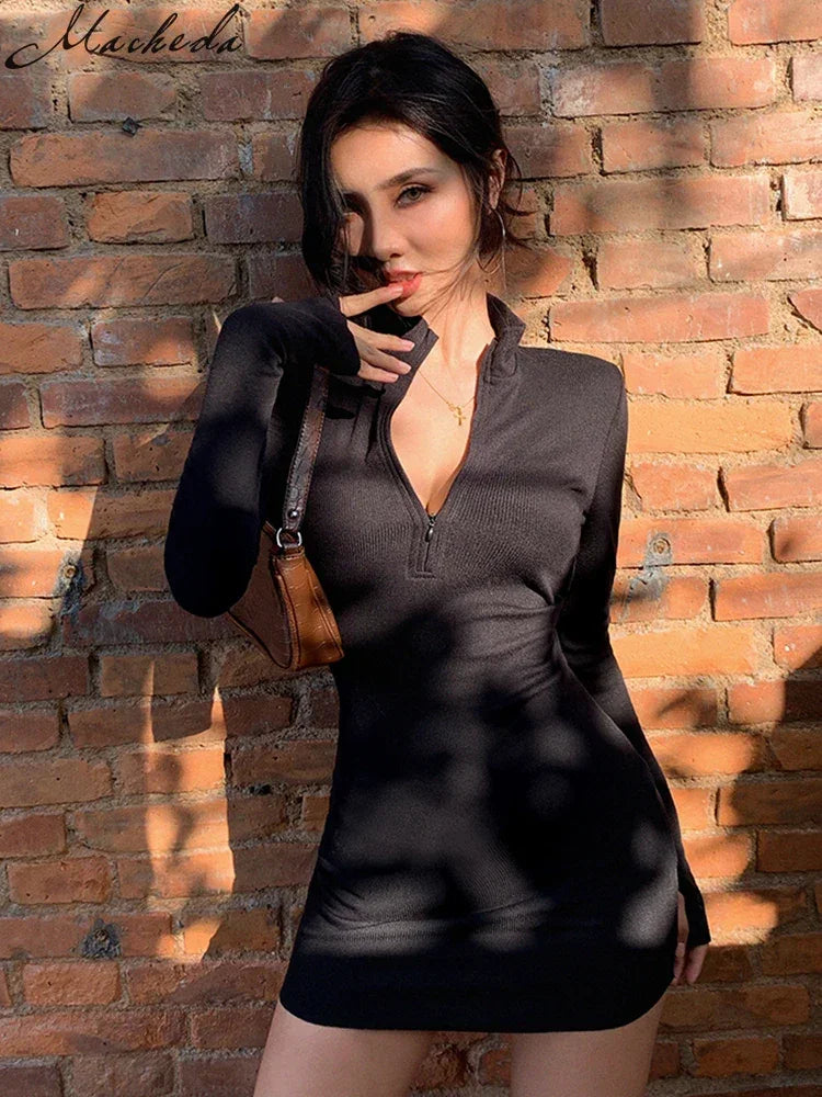 Macheda Elegant Autumn Winter Black Dress - Empire P.E