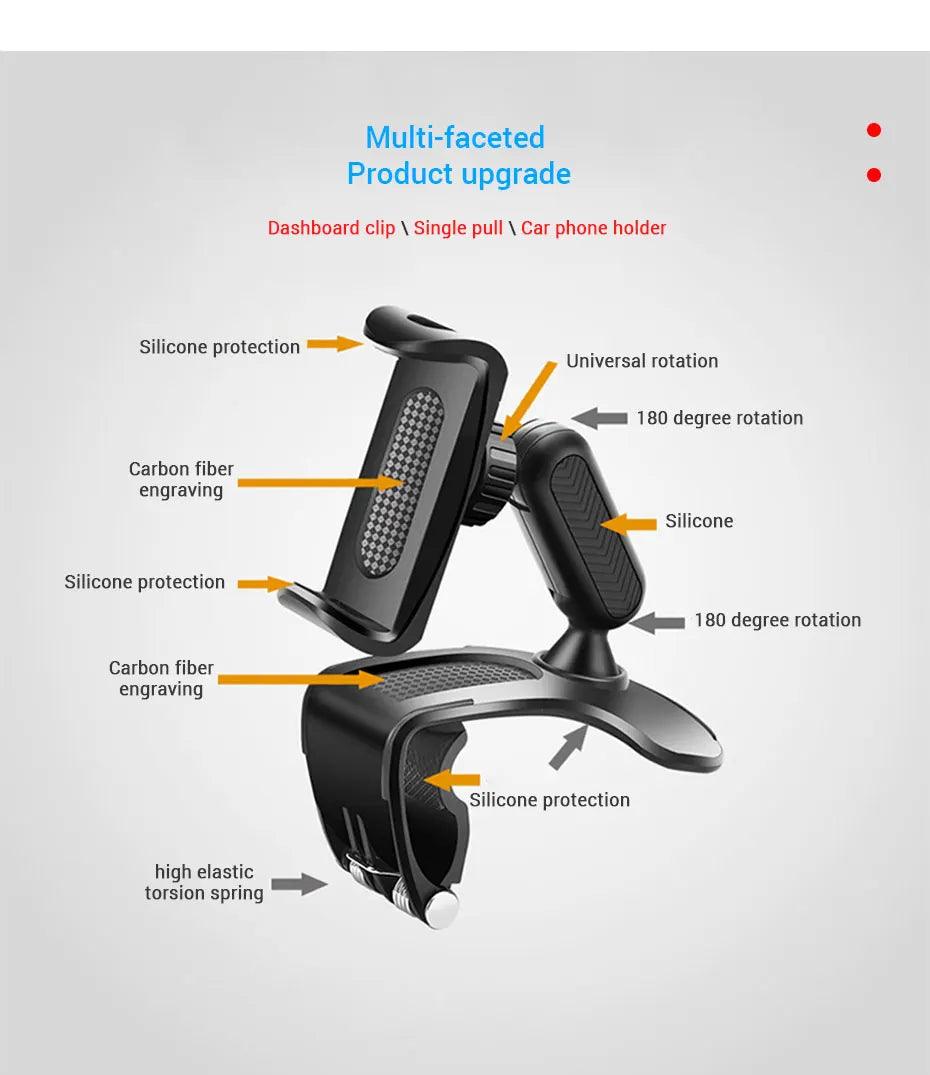 Dashboard Car Phone Holder ABS Mobile Phone Sun Visor Holder Auto Rear View Mirror Phone Support 360 Degree Rotation Accessories - Empire P.E