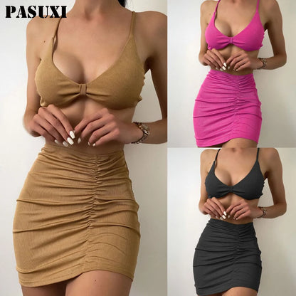 3 Pieces Bikini Set With Skirt String Thong Bathing Suit